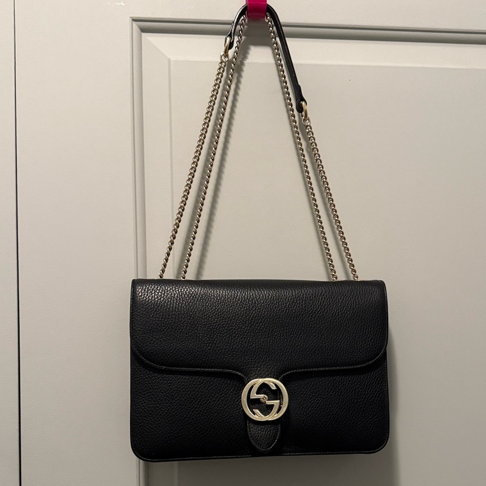 Gucci Black Crossbody Bag with Gold Chain